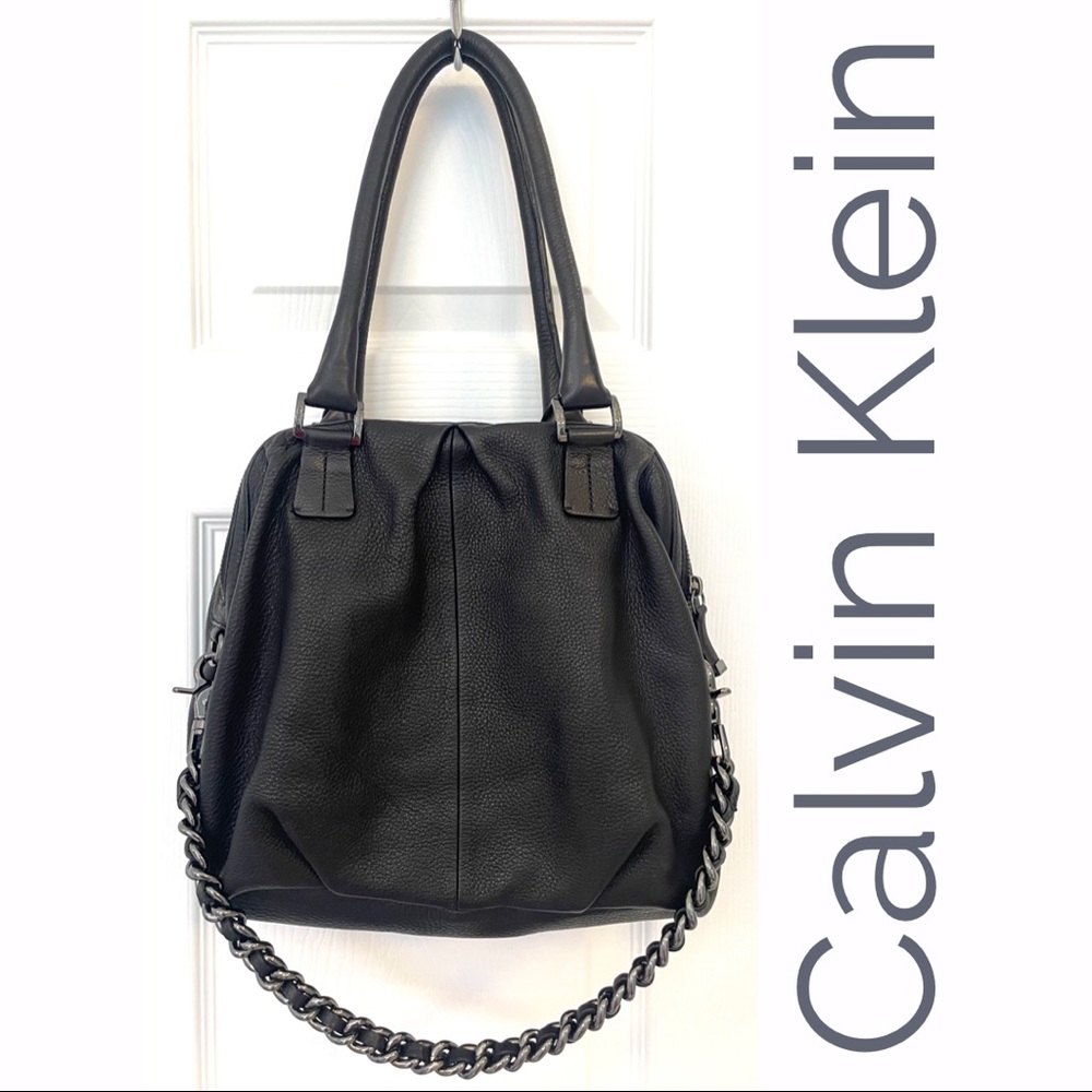 CALVIN KLEIN Decorative Chain Strap Shoulder Bag Black Purse